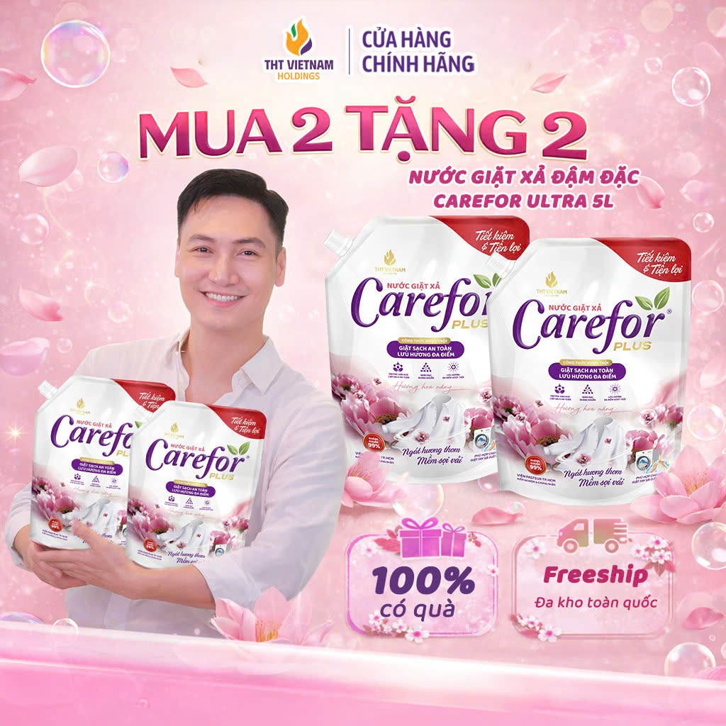 Combo 4 Nước Giặt Xả Quần Áo Carefor Plus X2 Siêu Đậm Đặc Hương Hoa Nắng Thơm Lâu Tổng nhận 8L