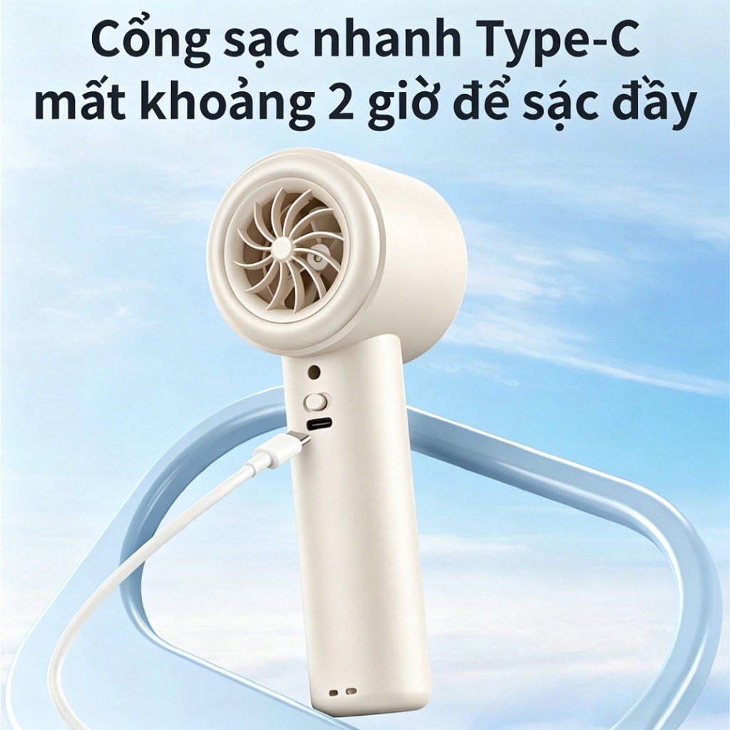 Quạt cầm tay tuabin tốc độ cao 2026|199 cấp Gió Mạnh|4000mAh|Sạc Type-C|Siêu làm mát，Nhỏ gọn, di động