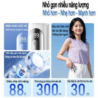 Quạt Cầm Tay Siêu Mát - Công Nghệ Làm Lạnh Băng Gốm, 199 Tốc Độ Gió, Nhỏ Gọn Tiện Lợi