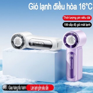 Quạt Cầm Tay Gấp Gọn Tiện Lợi, Làm Lạnh Bán Dẫn, Gió Mạnh Turbo, 199 Cấp Gió, Màn Hình LED, Quạt Mini Xinh Xắn