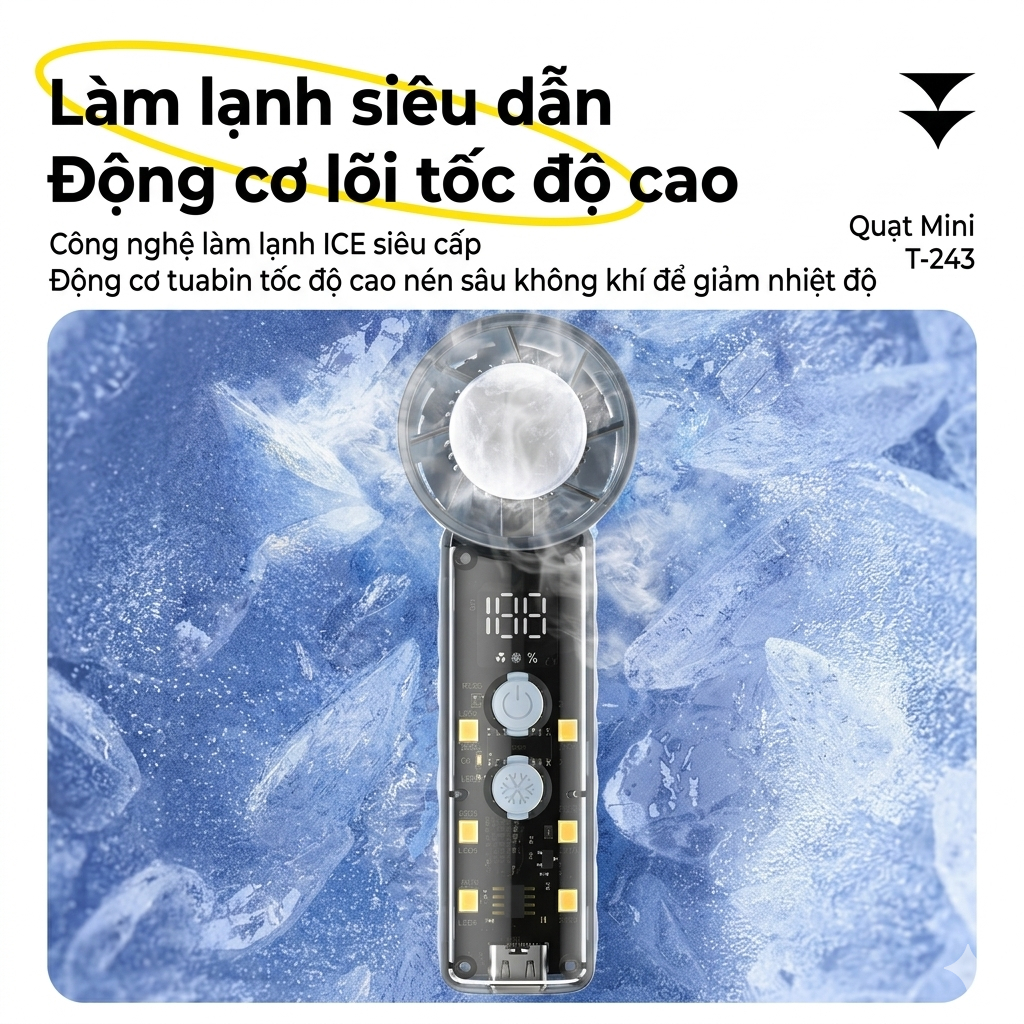 Quạt cầm tay mini sò lạnh pin tích điện dùng lâu, nhiều tốc độ gió mát - Gutek T-243