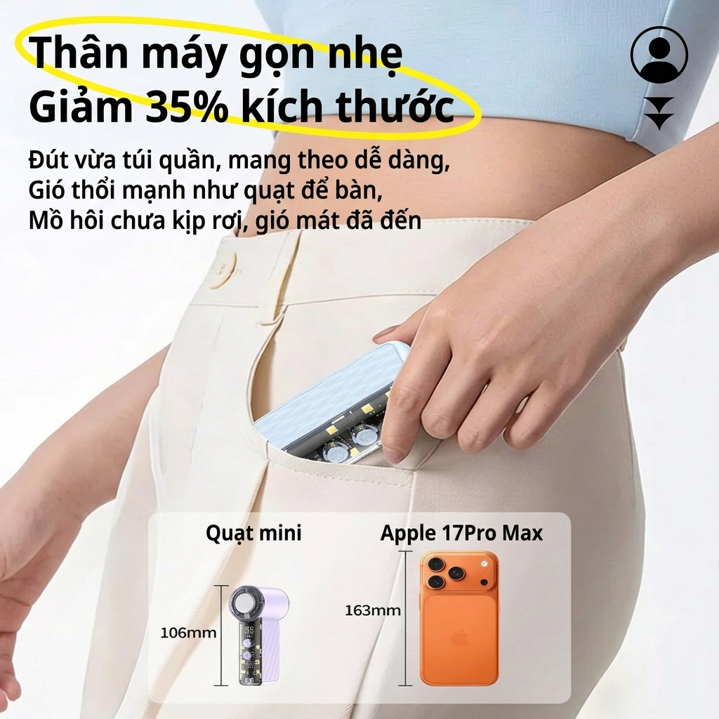 Quạt cầm tay mini sò lạnh pin tích điện dùng lâu, nhiều tốc độ gió mát - Gutek T-243