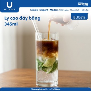 Bộ 6 Ly cốc thủy tinh U Glass 345ml kiểu cao đáy bằng - BUG312, thủy tinh cao cấp an toàn