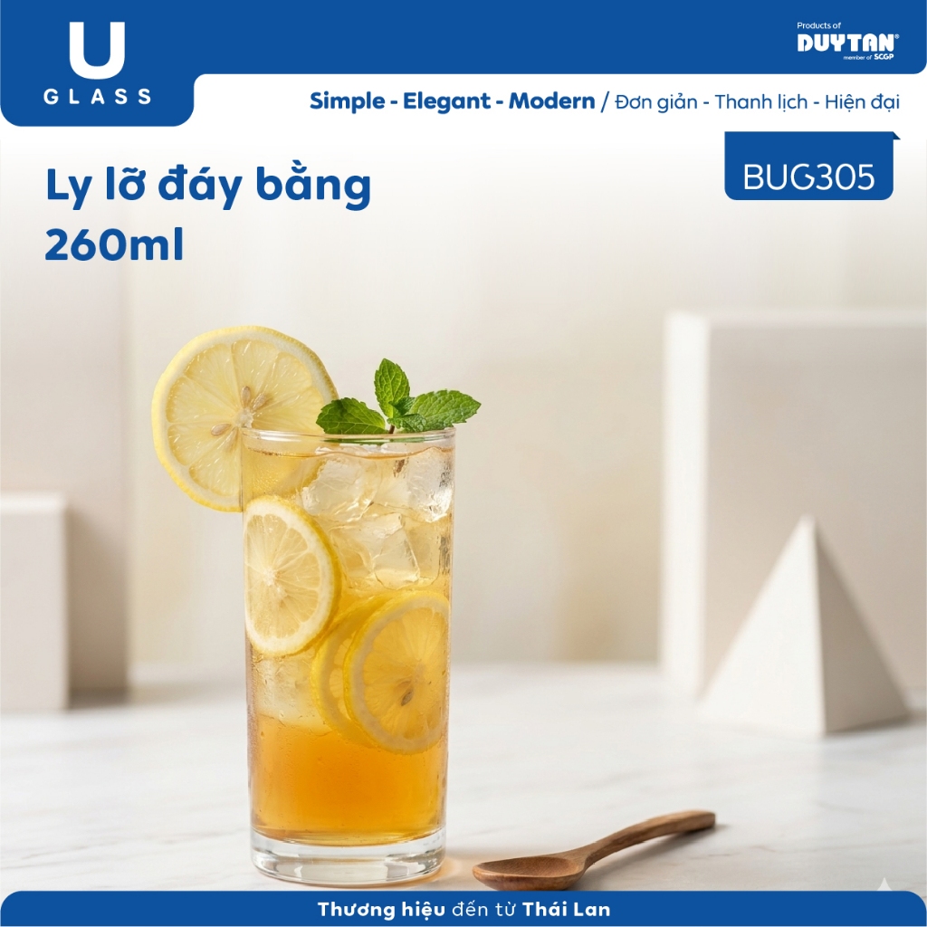 Bộ 6 Ly cốc thủy tinh U Glass 260ml kiểu lỡ đáy bằng - BUG305, thủy tinh cao cấp an toàn