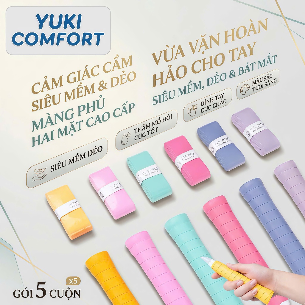 Cuốn Cán YUKI COMFORT cao cấp Chất Liệu Mềm Êm Dính Siêu Thấm Hút Công Nghệ Nano Kháng Khuẩn Khử Hôi
