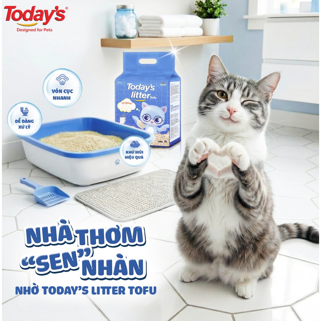 [HỎA TỐC] Cát đậu nành, Cát vệ sinh cho mèo hữu cơ cao cấp khử mùi, vón nhanh TODAY'S LITTER TOFU 7L