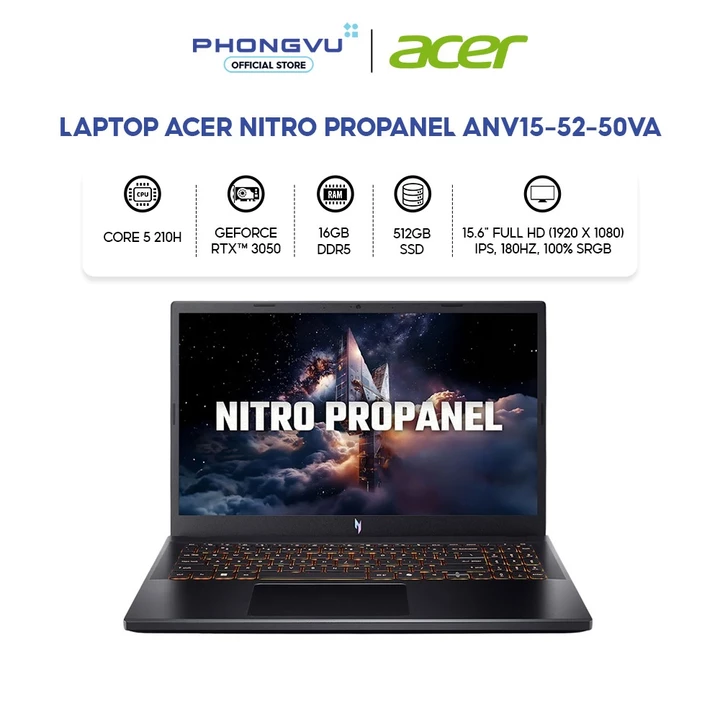 Laptop Gaming Acer Nitro ProPanel ANV15-52-50VA (Core 5 210H/ GeForce RTX™ 3050/ 16GB/ 512GB/ Win 11 Home SL) - BH 24T