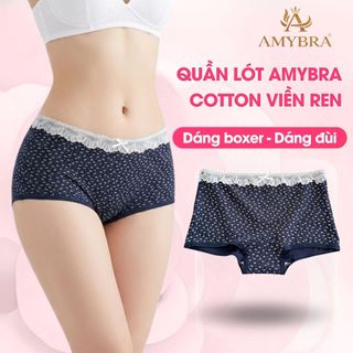 Quần Lót Boxer Nữ Cotton Phối Ren – Quần Chip Nữ Co Giãn Ôm Dáng, Thấm Hút Tốt AMYBRA L5522