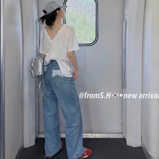 QCL1 3103 Áo thun giấy cổ V viền ren đan lưng siêu mỏng nhẹ,siêu mát(Freesz)
