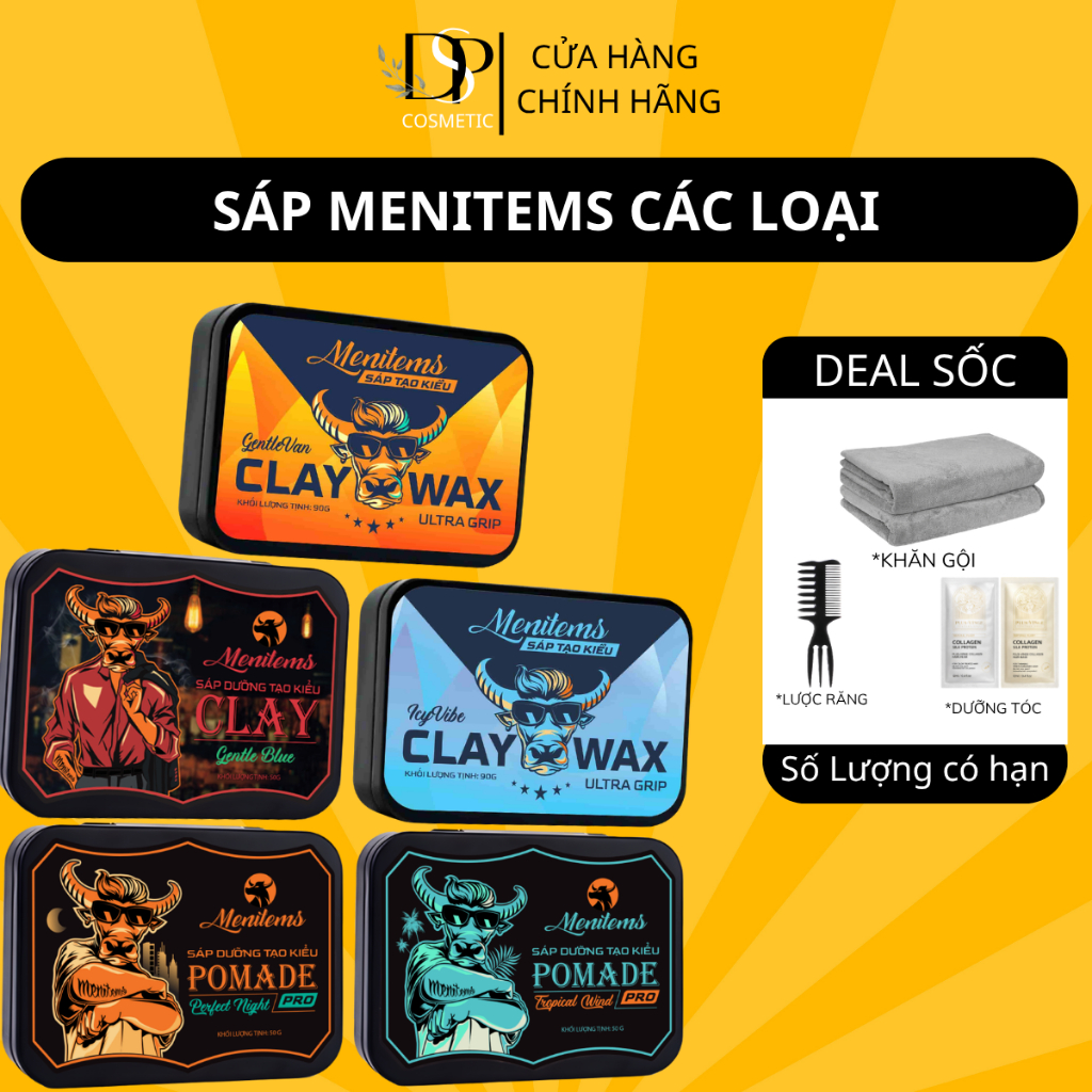 Sáp Vuốt tóc MENITEMS 50/100GR Sáp dưỡng tạo kiểu tự nhiên, giữ nếp ...