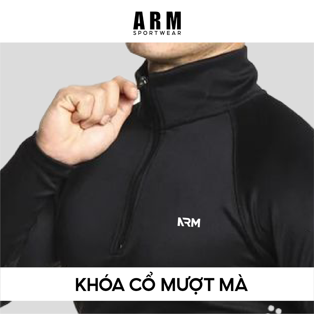 Áo Thun Dài Tay Nam ARM Cổ Trụ Kéo Khóa, Áo Thể Thao Dài Tay mềm mịn, co giãn, giữ nhiệt cực tốt