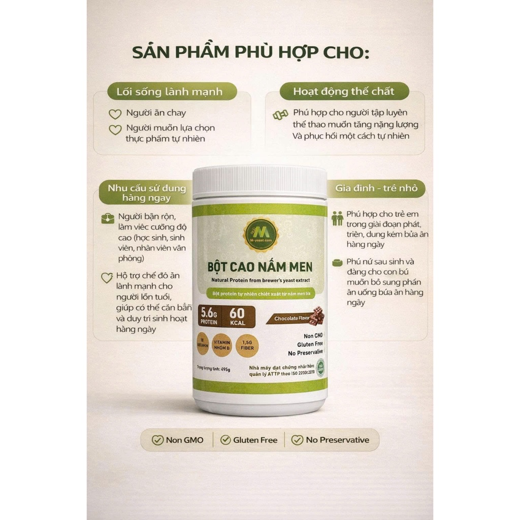 [COMBO 2] Bột dinh dưỡng vị Socola 500g - Bột nấm men bia tự nhiên M-Yeast
