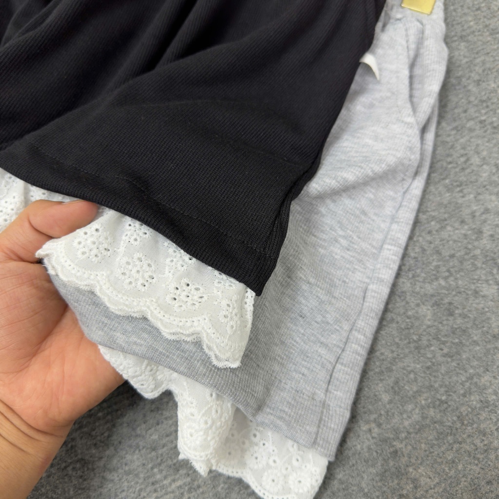 Quần short bigsize nữ chất cotton sọc phối ren,cạp chun thoải mái, form suông rộng 55-95kg Q578-Q579