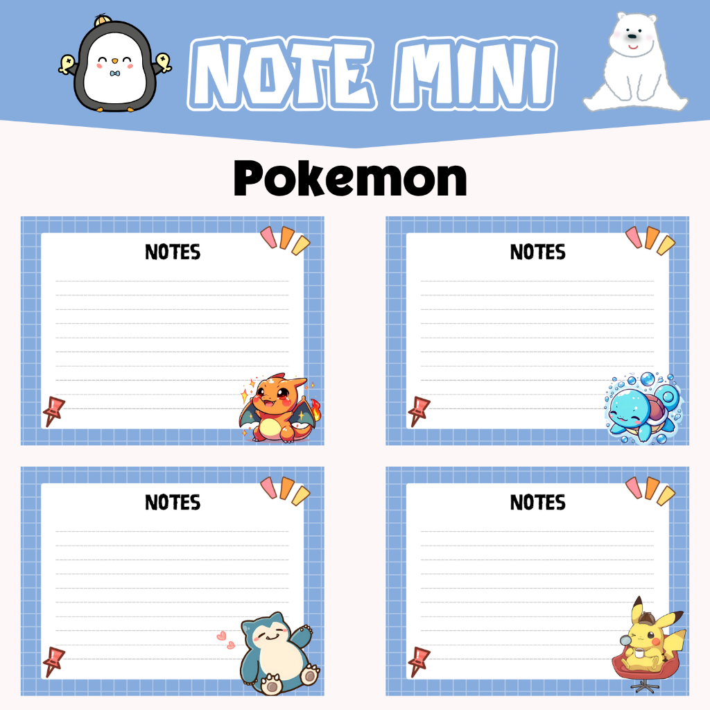 [Notemini Pokemon] Set 40 tờ giấy Note Mini Anime Pokemon, giấy ghi chú ...