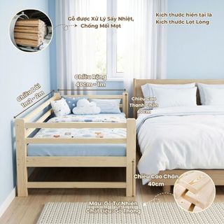 Giường Ngủ Cho Bé 3 Thanh Rào Chắn Ngang – Giường Mở Rộng Lắp Ráp Ghép Sát Với Giường Bố Mẹ