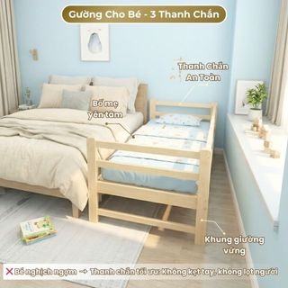 Giường Ngủ Cho Bé 3 Thanh Rào Chắn Ngang – Giường Mở Rộng Lắp Ráp Ghép Sát Với Giường Bố Mẹ