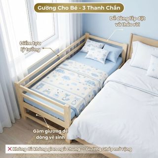 Giường Ngủ Cho Bé 3 Thanh Rào Chắn Ngang – Giường Mở Rộng Lắp Ráp Ghép Sát Với Giường Bố Mẹ