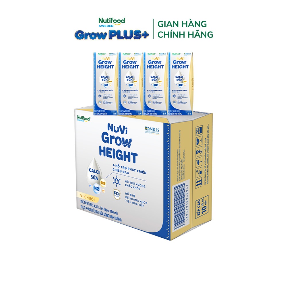 [GIFT] Thùng 24 hộp SBPS Nuvi Grow vị chuối 1+ hỗ trợ phát triển chiều cao hộp 180ml