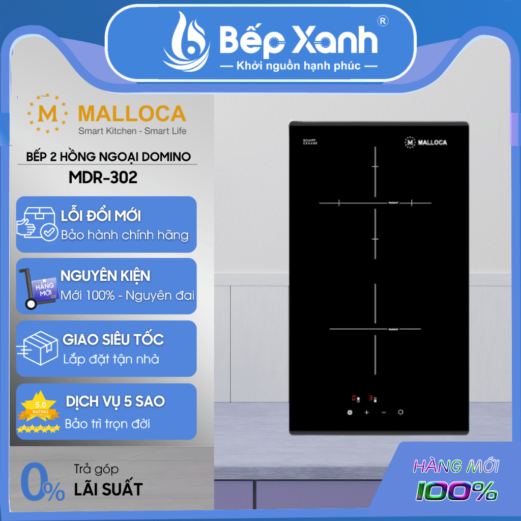 Bếp điện DOMINO 2 vùng nấu Malloca MDR 302 - Xuất xứ Châu Âu, Công suất 2900W