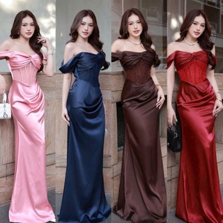 Đầm váy dạ hội phi lụa thiết kế trễ vai/ rớt vai cao cấp tk