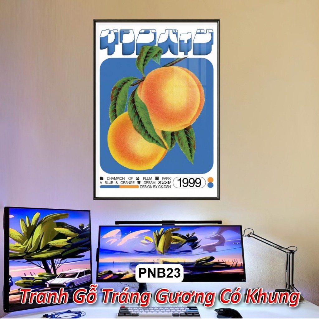 Tranh Tráng Gương Treo Tường Phong Cách Retro Nhật Bản Khung Composite Decor Phòng Khách, Không Gian Làm Việc