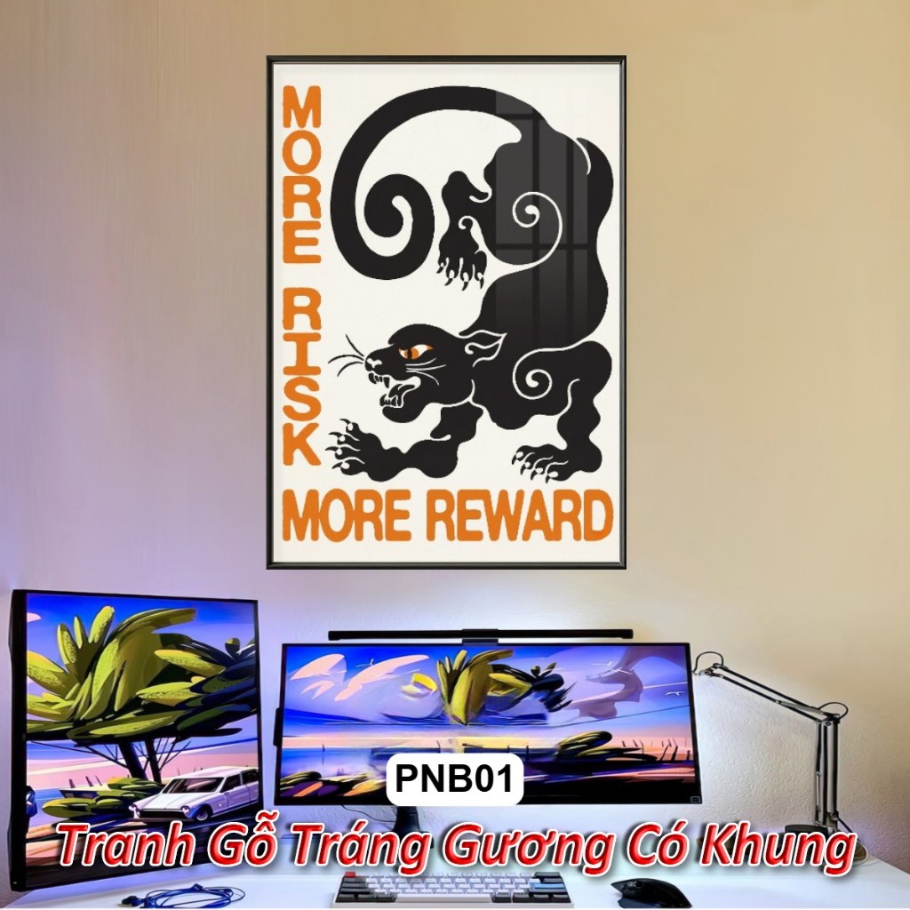 Tranh Tráng Gương Treo Tường Phong Cách Retro Nhật Bản Khung Composite Decor Phòng Khách, Không Gian Làm Việc