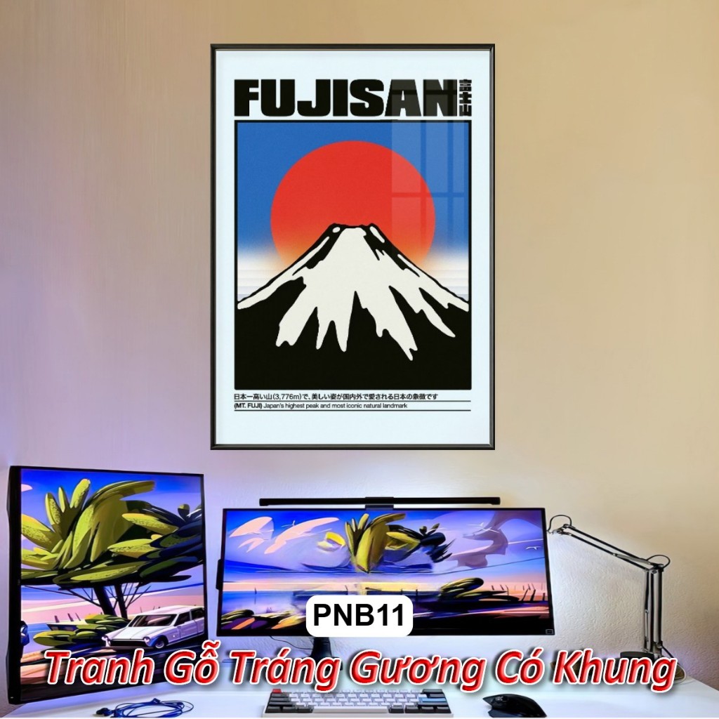 Tranh Tráng Gương Treo Tường Phong Cách Retro Nhật Bản Khung Composite Decor Phòng Khách, Không Gian Làm Việc