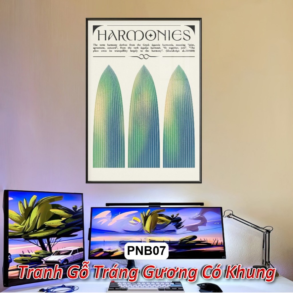 Tranh Tráng Gương Treo Tường Phong Cách Retro Nhật Bản Khung Composite Decor Phòng Khách, Không Gian Làm Việc