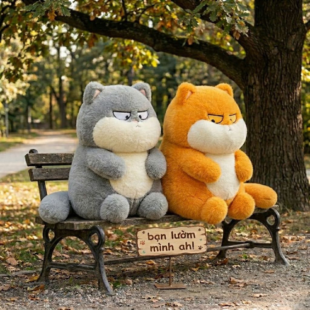 Gấu Bông Mèo Quạu Mắt Lườm Vô Tri Hài Hước ,Thú Bông Mèo Béo Mập Siêu Mềm Mịn Đủ Màu Xám, Đen, Cam