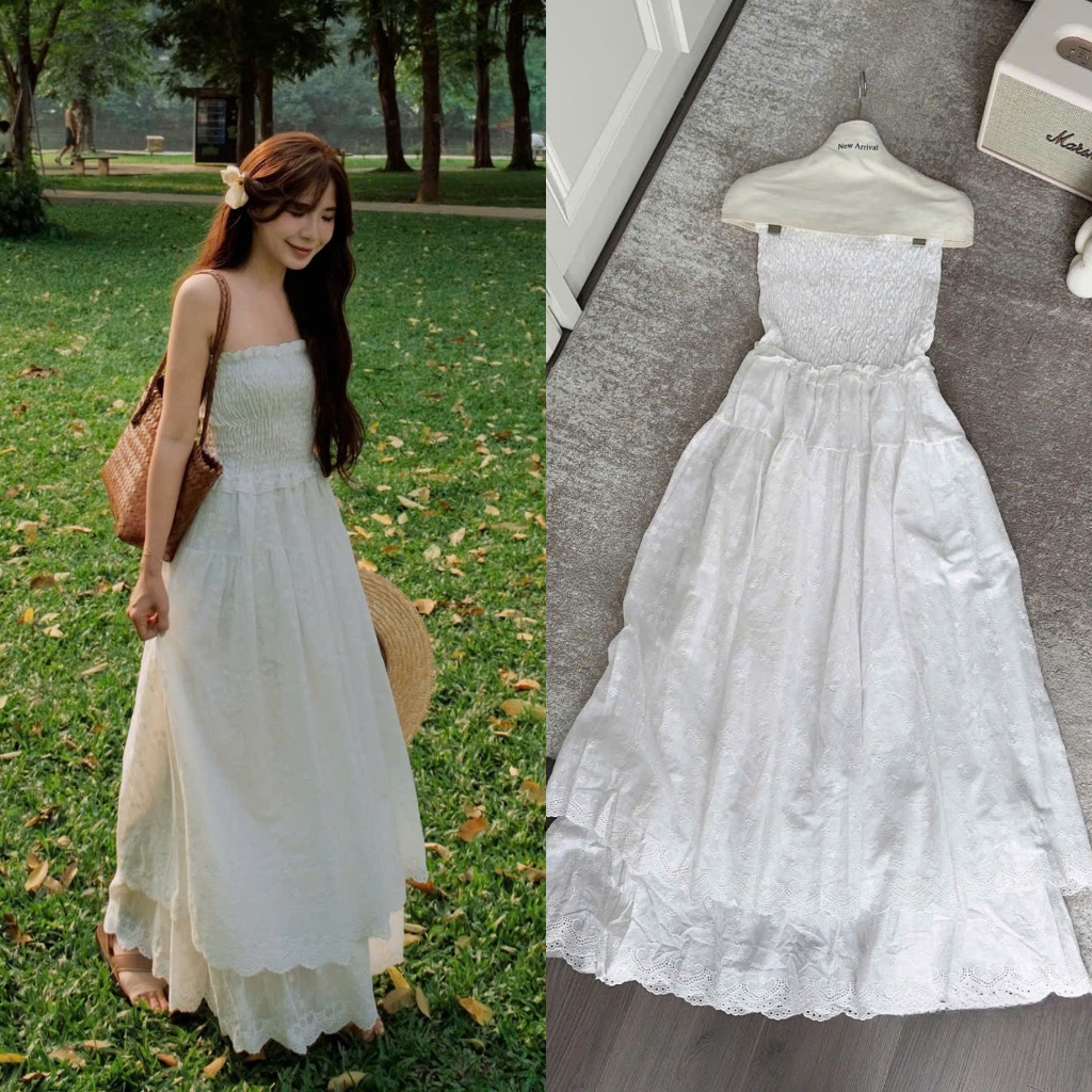 Ruffle Tube Dress (TSW) Váy quây chun viền bèo xoè dài Nữ the.sweaterweather