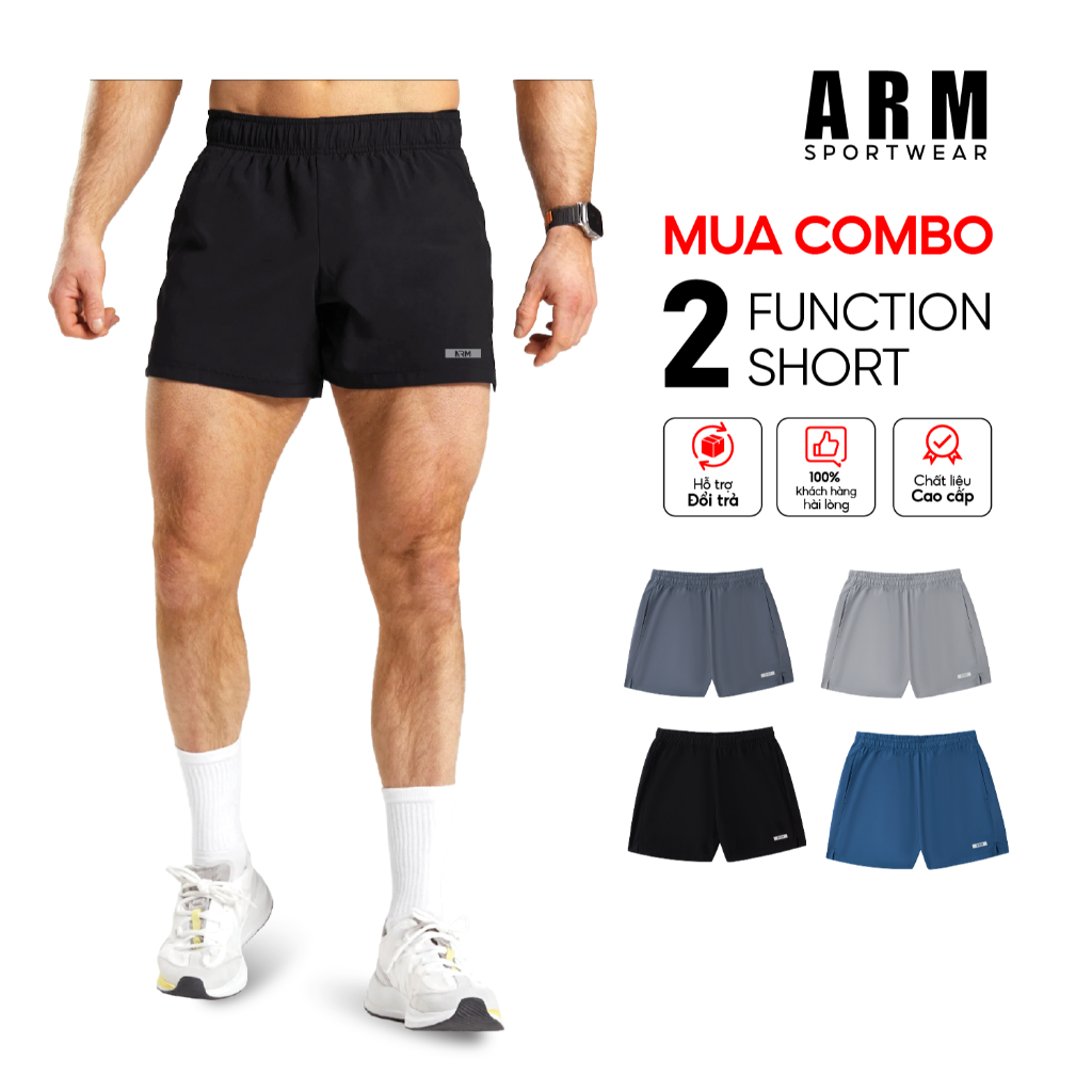 Quần Thể Thao Nam Combo 2 ARM 5 Inch Function siêu nhẹ, tập gym, chạy bộ, vận động thoải mái