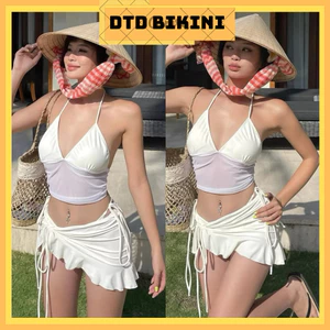 Bikini DTD 2 Mảnh Màu Phối Voan Lưới Kèm Chân Váy Màu Trắng