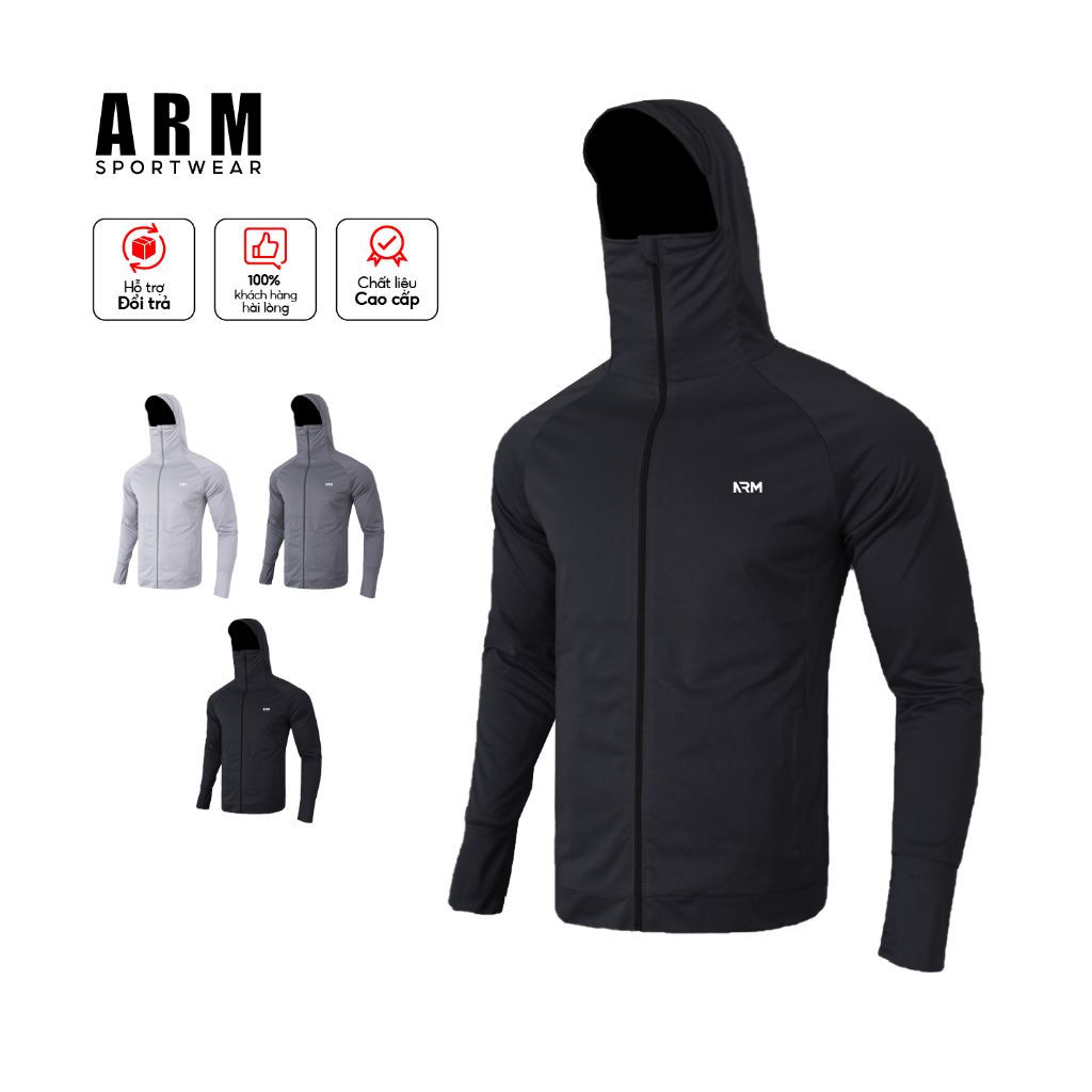 Áo Chống Nắng Nam Nữ 2 lớp ARM Chất Liệu Thông Hơi Thoáng Khí, Khóa Kéo Mũ Trùm Kín Mặt Chống Tia UV