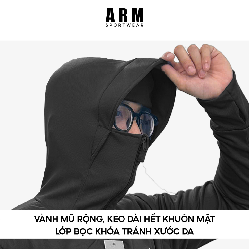 Áo Chống Nắng Nam Nữ 2 lớp ARM Chất Liệu Thông Hơi Thoáng Khí, Khóa Kéo Mũ Trùm Kín Mặt Chống Tia UV
