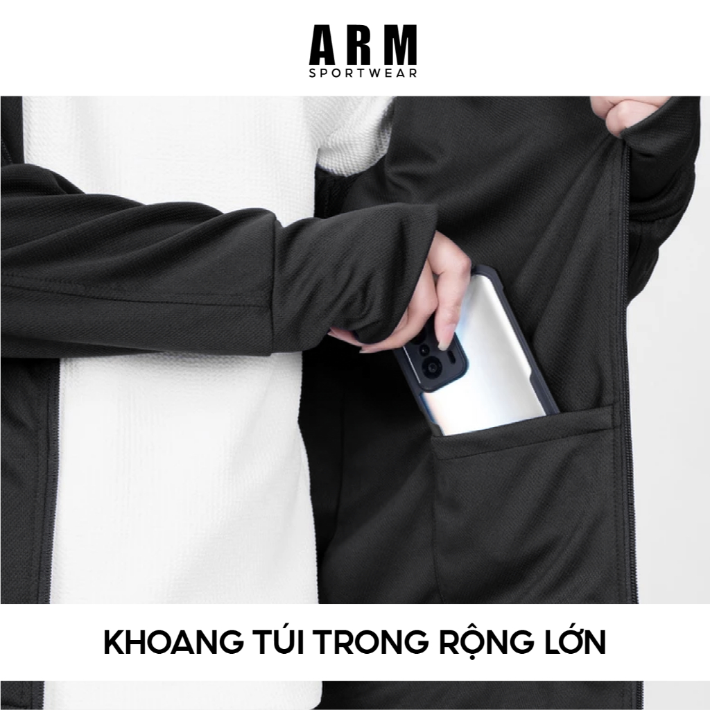 Áo Chống Nắng Nam Nữ 2 lớp ARM Chất Liệu Thông Hơi Thoáng Khí, Khóa Kéo Mũ Trùm Kín Mặt Chống Tia UV