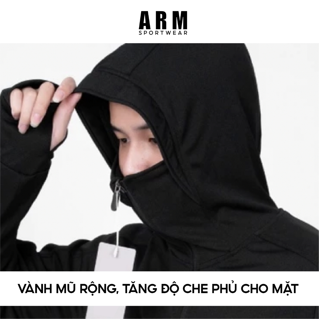 Áo Chống Nắng Nam Nữ 2 lớp ARM Chất Liệu Thông Hơi Thoáng Khí, Khóa Kéo Mũ Trùm Kín Mặt Chống Tia UV