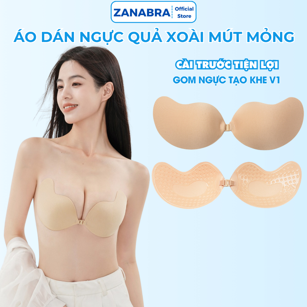 Áo Dán Nâng Ngực, Miếng Dán Ngực Cài Trước Giúp Tạo Khe, Áo Bra Dán Silicon Hình Xoài ZANABRA D0129