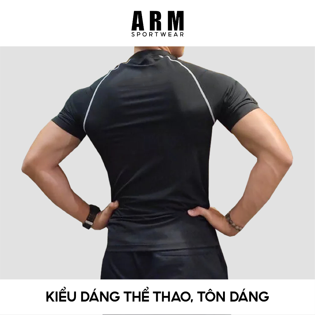 Combo 2 Áo Thể Thao Nam Cộc Tay ARM Tập Gym, Chạy Bộ, Áo cổ trụ kéo khóa, thoáng khí co giãn 4 chiều
