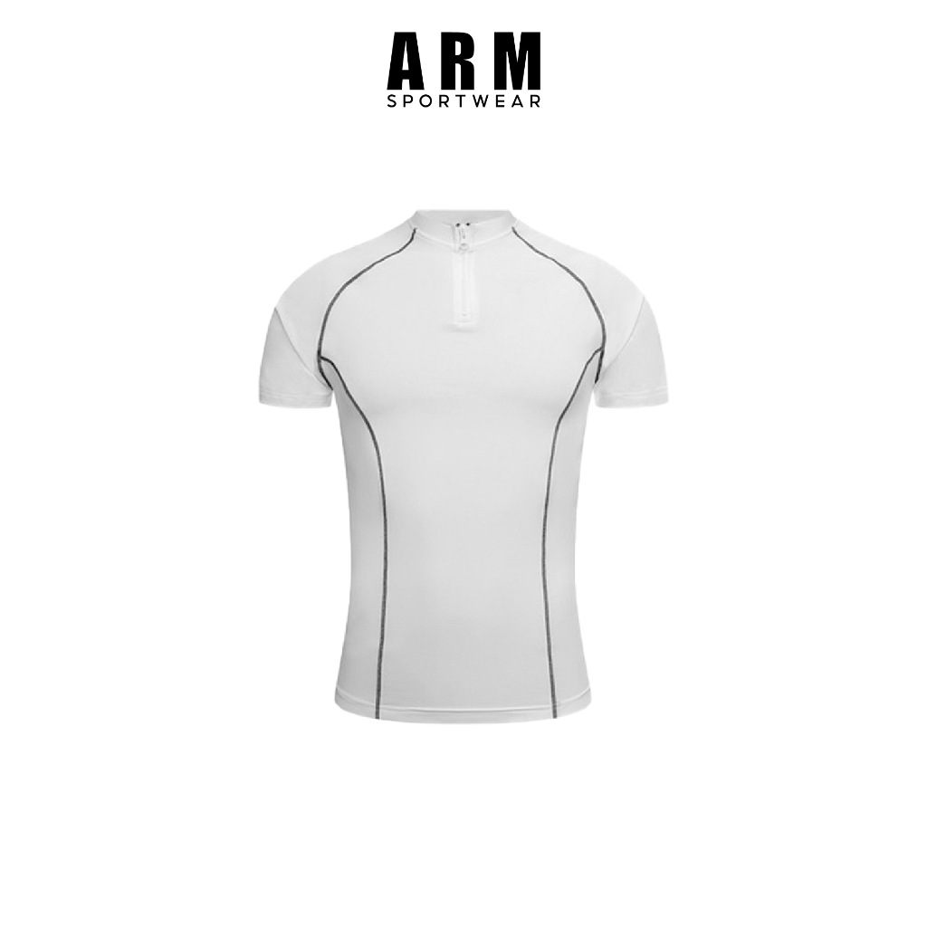 Combo 2 Áo Thể Thao Nam Cộc Tay ARM Tập Gym, Chạy Bộ, Áo cổ trụ kéo khóa, thoáng khí co giãn 4 chiều
