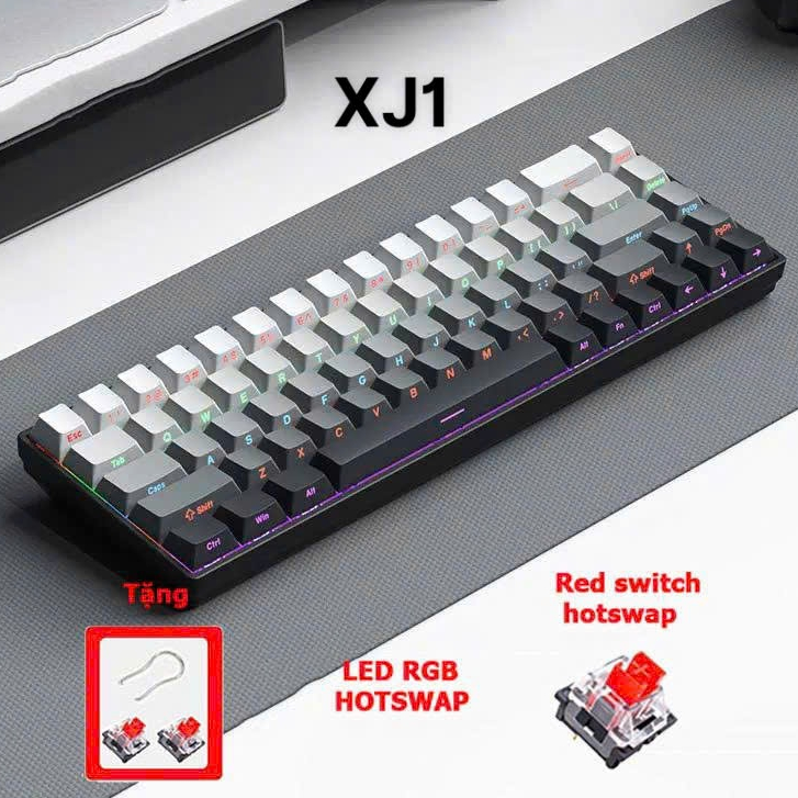 Bàn phím cơ không dây 68 phím 3 mode hoàn tiền 100% nếu không hài lòng về sản phẩm led RGB có thể chọn màu đơn sắc tuỳ ý