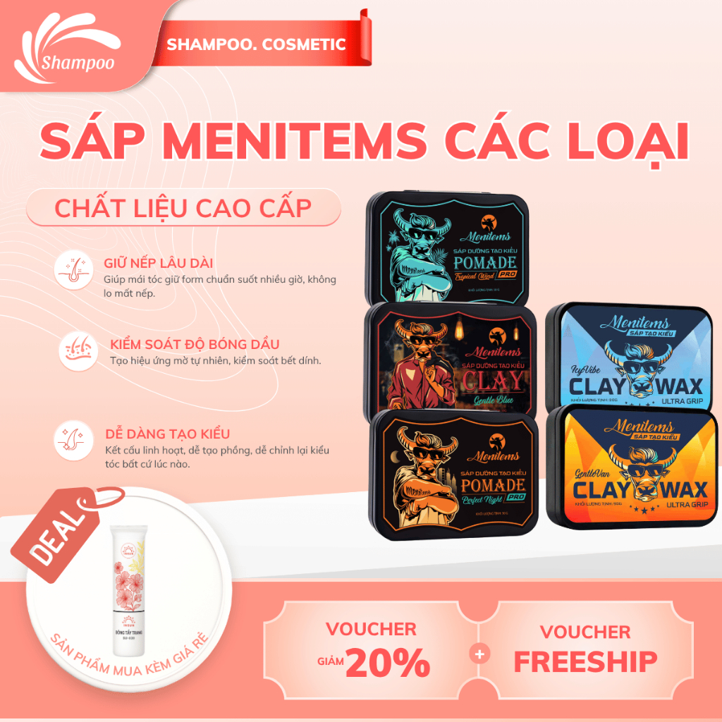 Sáp vuốt tóc MENITEMS 50/100GR Sáp dưỡng tạo kiểu tóc cao cấp, giữ nếp ...