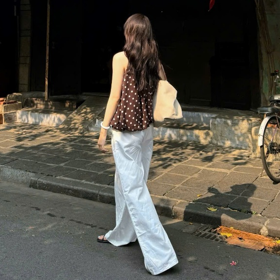 (ẢNH OLDSCHOOL) Áo yếm voan tơ lụa 2 lớp chấm bi “Mơ”Top.