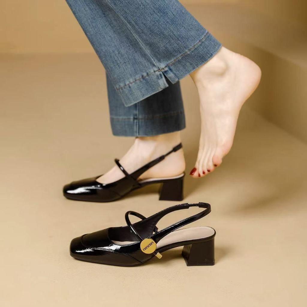 [PY] Giày Mary Jane cao gót 5cm nữ công sở Hở gót chân, chất liệu da thật, thiết kế sang trọng lịch sự, êm chân cả ngày