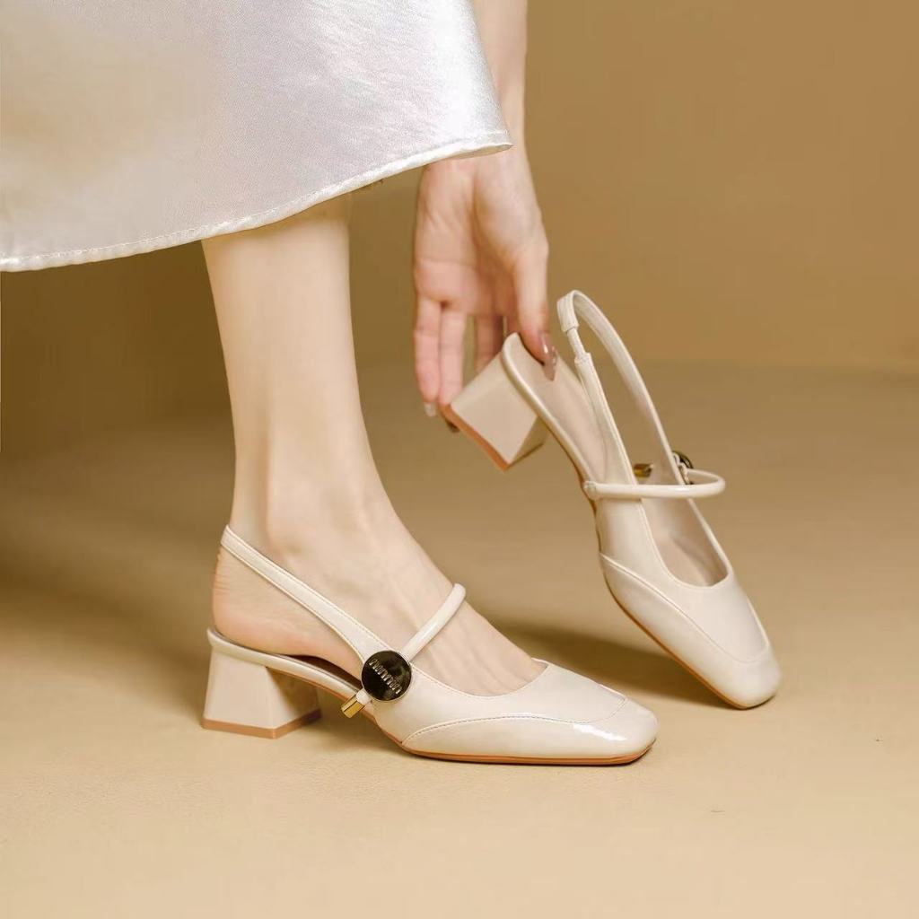 [PY] Giày Mary Jane cao gót 5cm nữ công sở Hở gót chân, chất liệu da thật, thiết kế sang trọng lịch sự, êm chân cả ngày