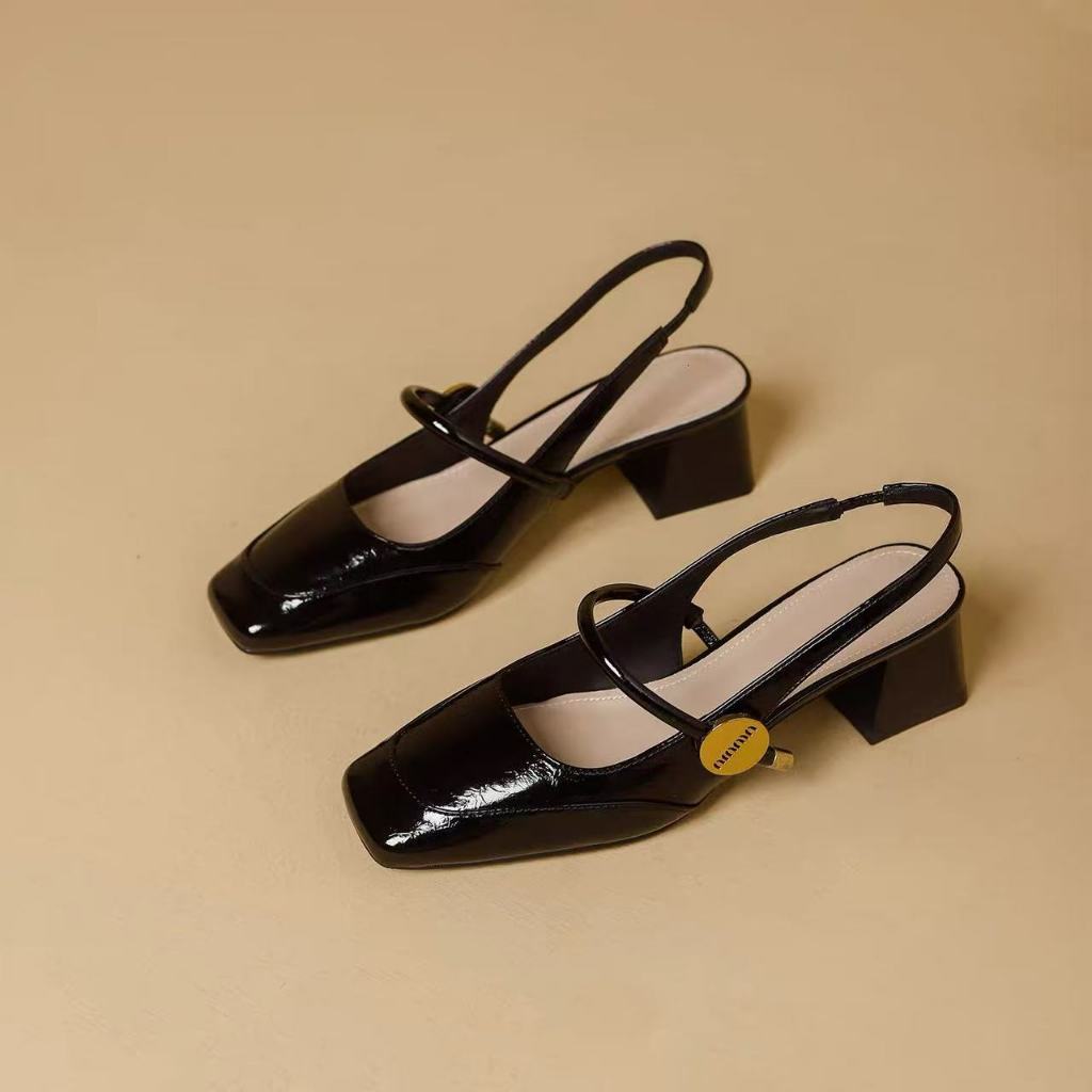 [PY] Giày Mary Jane cao gót 5cm nữ công sở Hở gót chân, chất liệu da thật, thiết kế sang trọng lịch sự, êm chân cả ngày