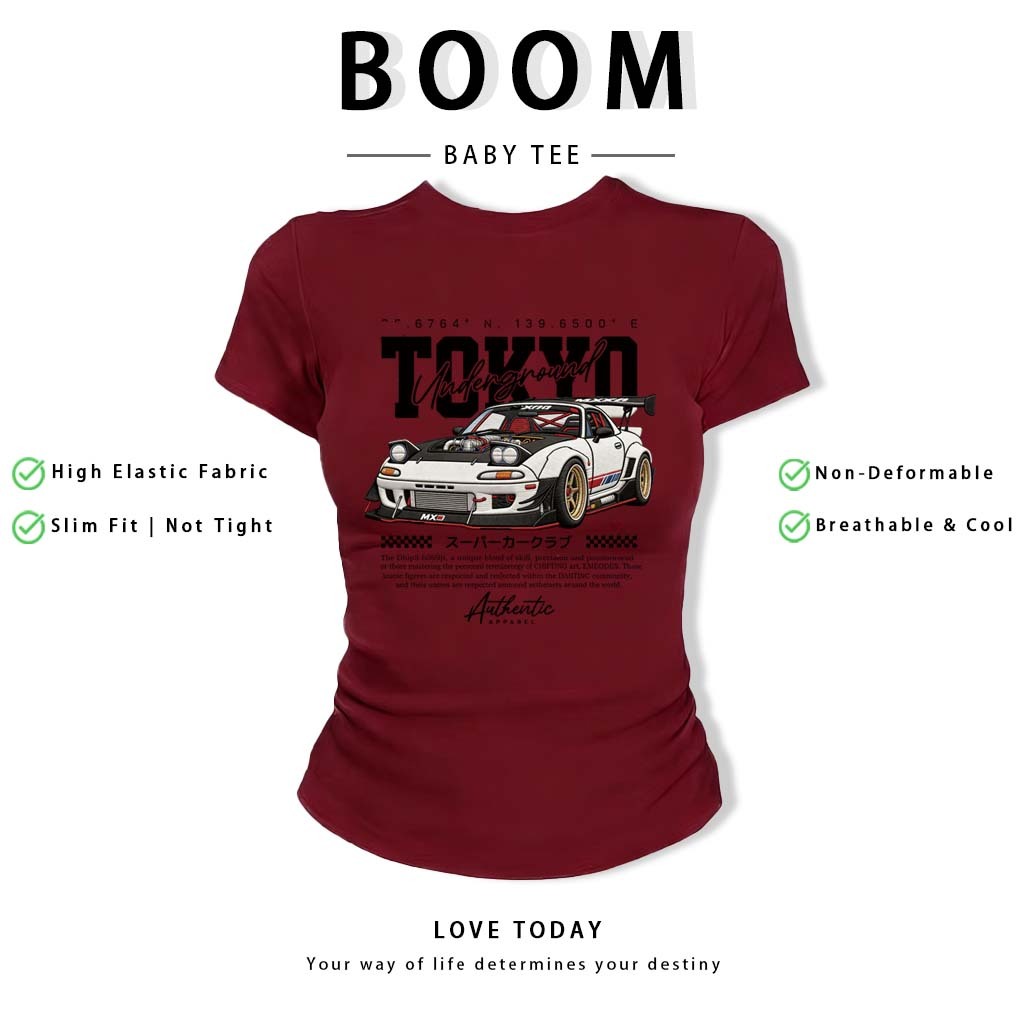 BOOM Áo Baby Tee Nữ Cotton Ôm Body-Áo Thun Ngắn Tay Y2K In Hình PhongCách Mùa Hè, Cổ Tròn Hàng Đầucách hàn quốc phong#93