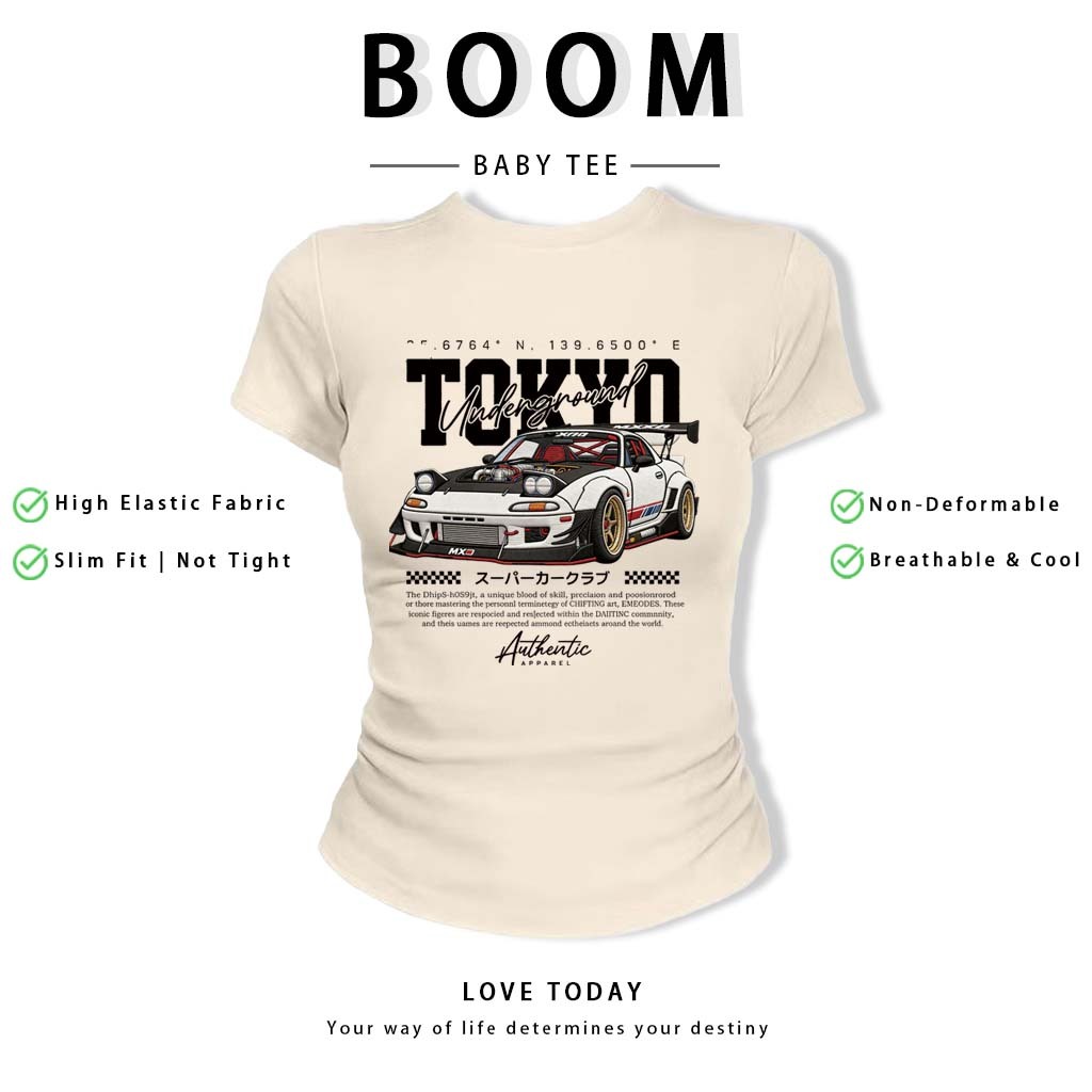 BOOM Áo Baby Tee Nữ Cotton Ôm Body-Áo Thun Ngắn Tay Y2K In Hình PhongCách Mùa Hè, Cổ Tròn Hàng Đầucách hàn quốc phong#93
