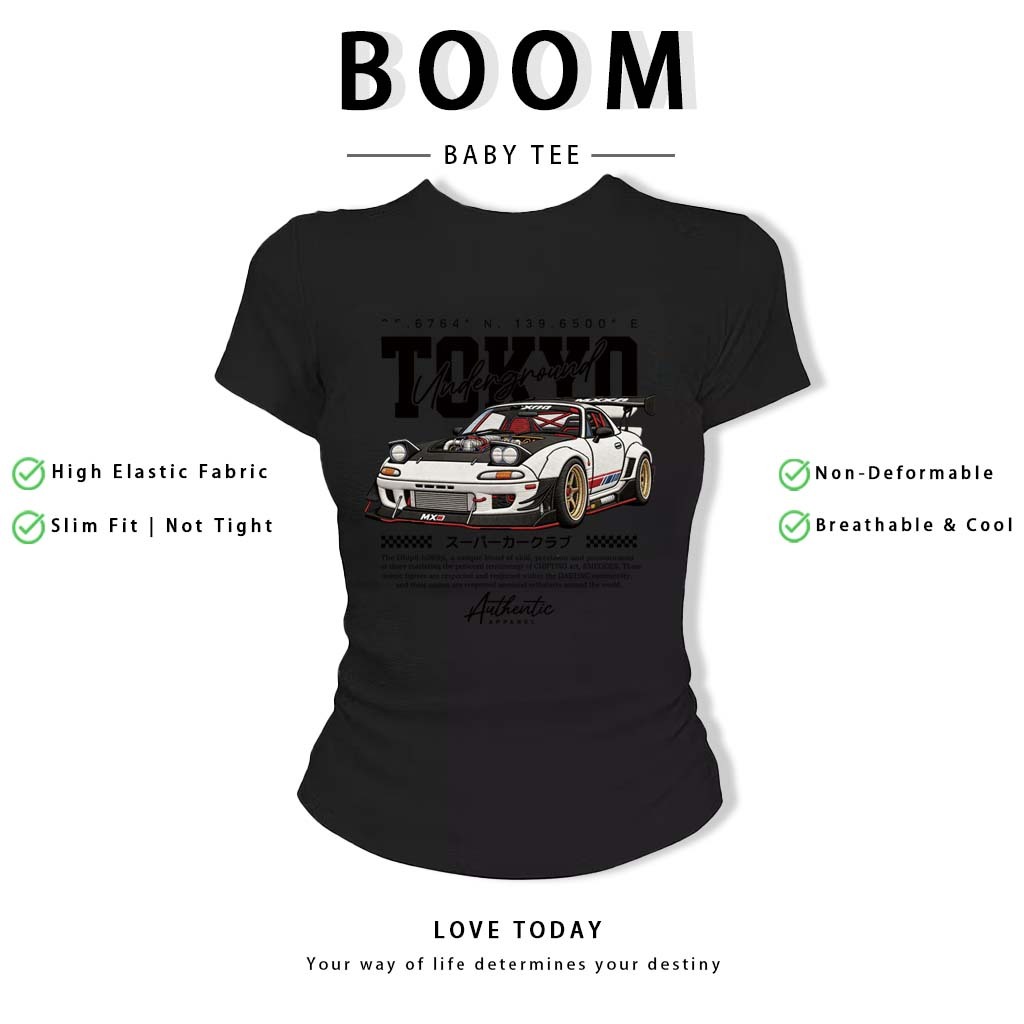 BOOM Áo Baby Tee Nữ Cotton Ôm Body-Áo Thun Ngắn Tay Y2K In Hình PhongCách Mùa Hè, Cổ Tròn Hàng Đầucách hàn quốc phong#93