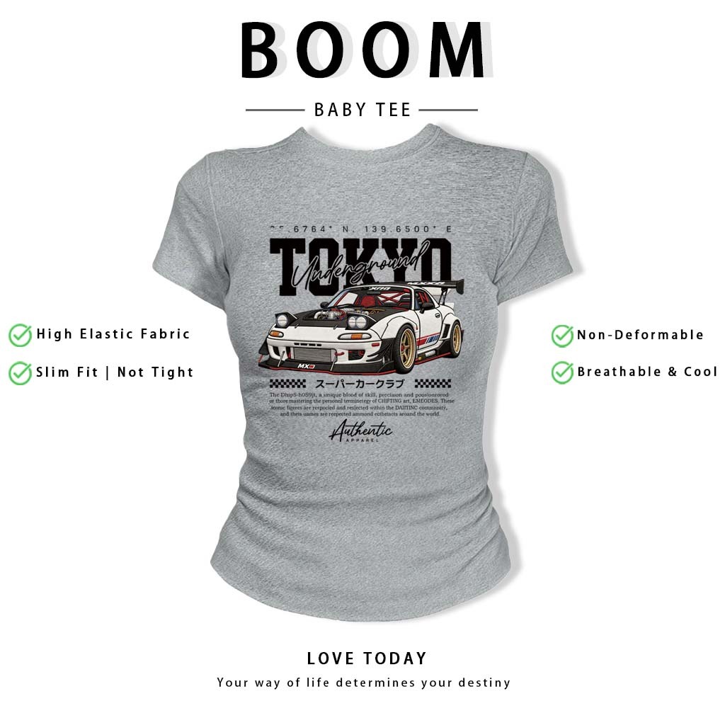 BOOM Áo Baby Tee Nữ Cotton Ôm Body-Áo Thun Ngắn Tay Y2K In Hình PhongCách Mùa Hè, Cổ Tròn Hàng Đầucách hàn quốc phong#93