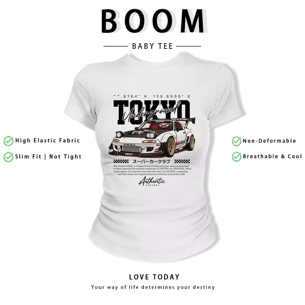 BOOM Áo Baby Tee Nữ Cotton Ôm Body-Áo Thun Ngắn Tay Y2K In Hình PhongCách Mùa Hè, Cổ Tròn Hàng Đầucách hàn quốc phong#93